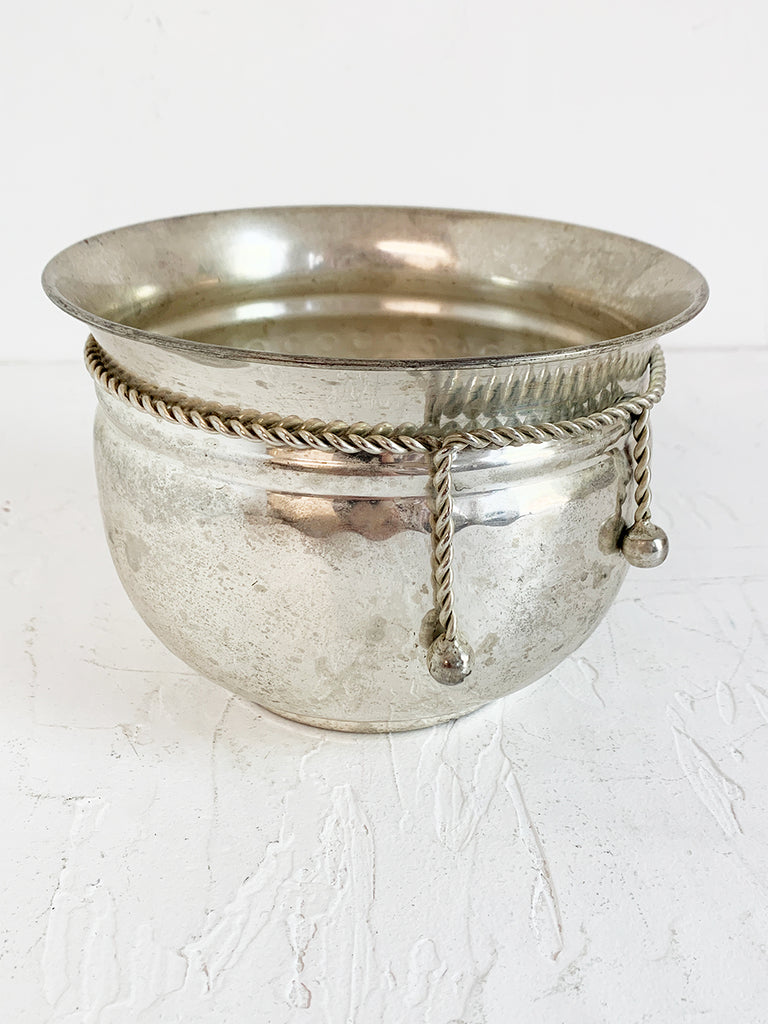 Silver Pebbled Planter with Twisted Tie Detail
