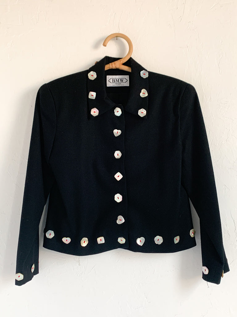 BMW Black Wool Cropped Jacket with Geometric Buttons