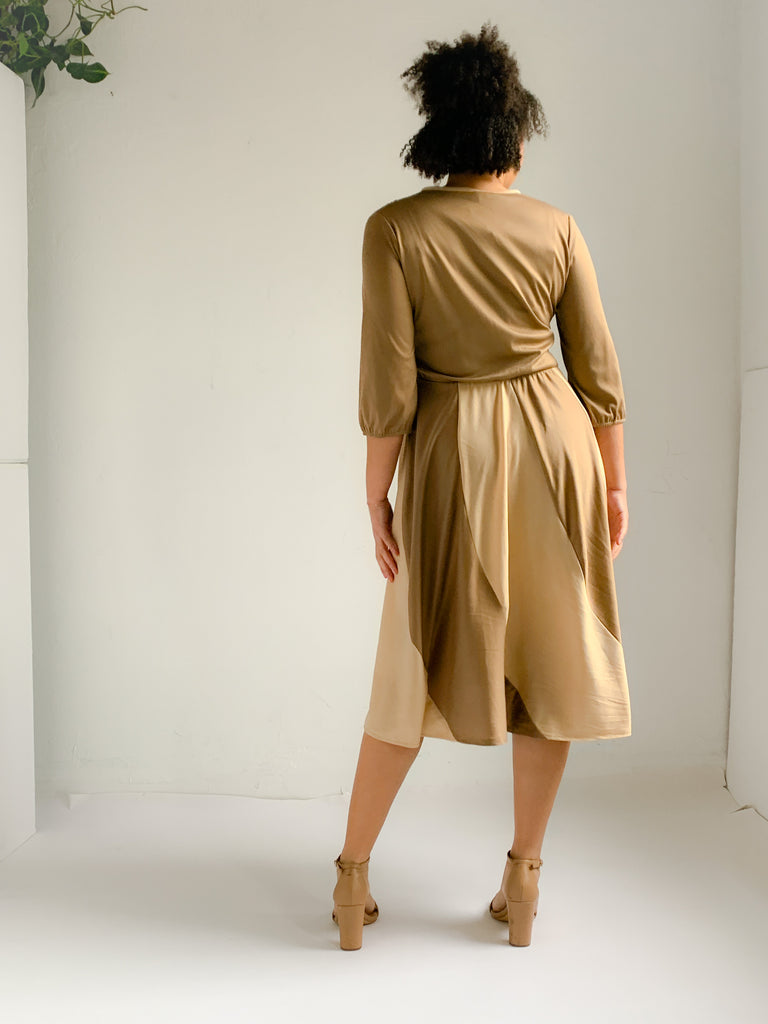 Good Times Taupe and Beige 70s Swing Dress