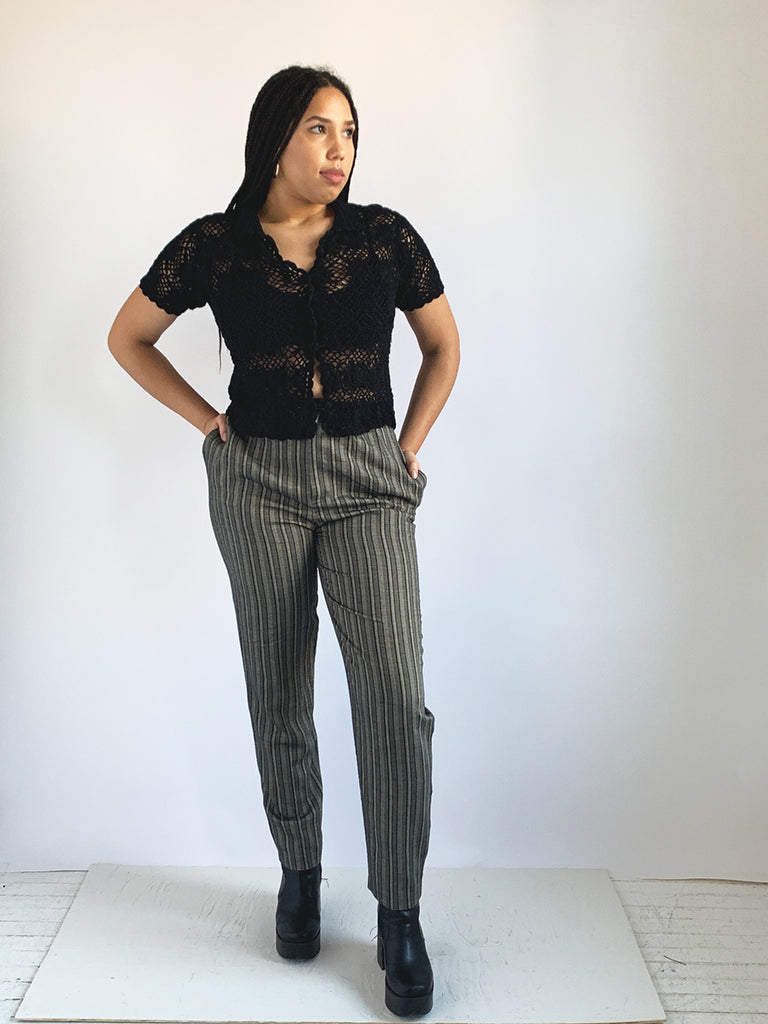 IDD Black and Tan Striped Rayon Trousers