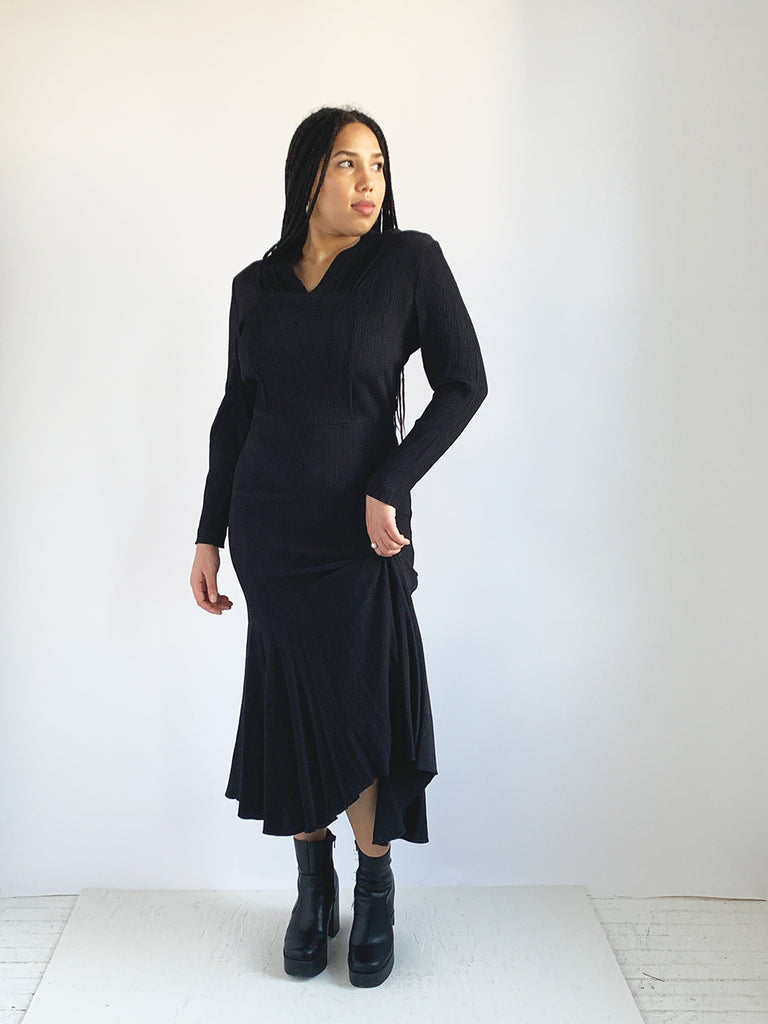 AMH Black Crinkle Rayon Blend Maxi Dress
